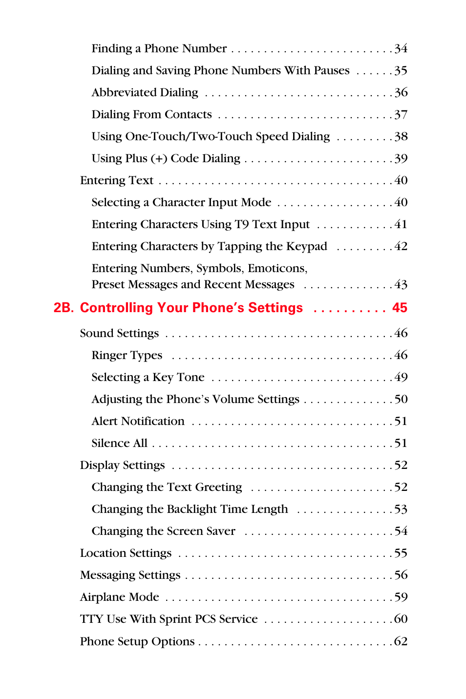 2b. controlling your phone’s settings 45 | Samsung SPH-A560ABSXAR User Manual | Page 4 / 189