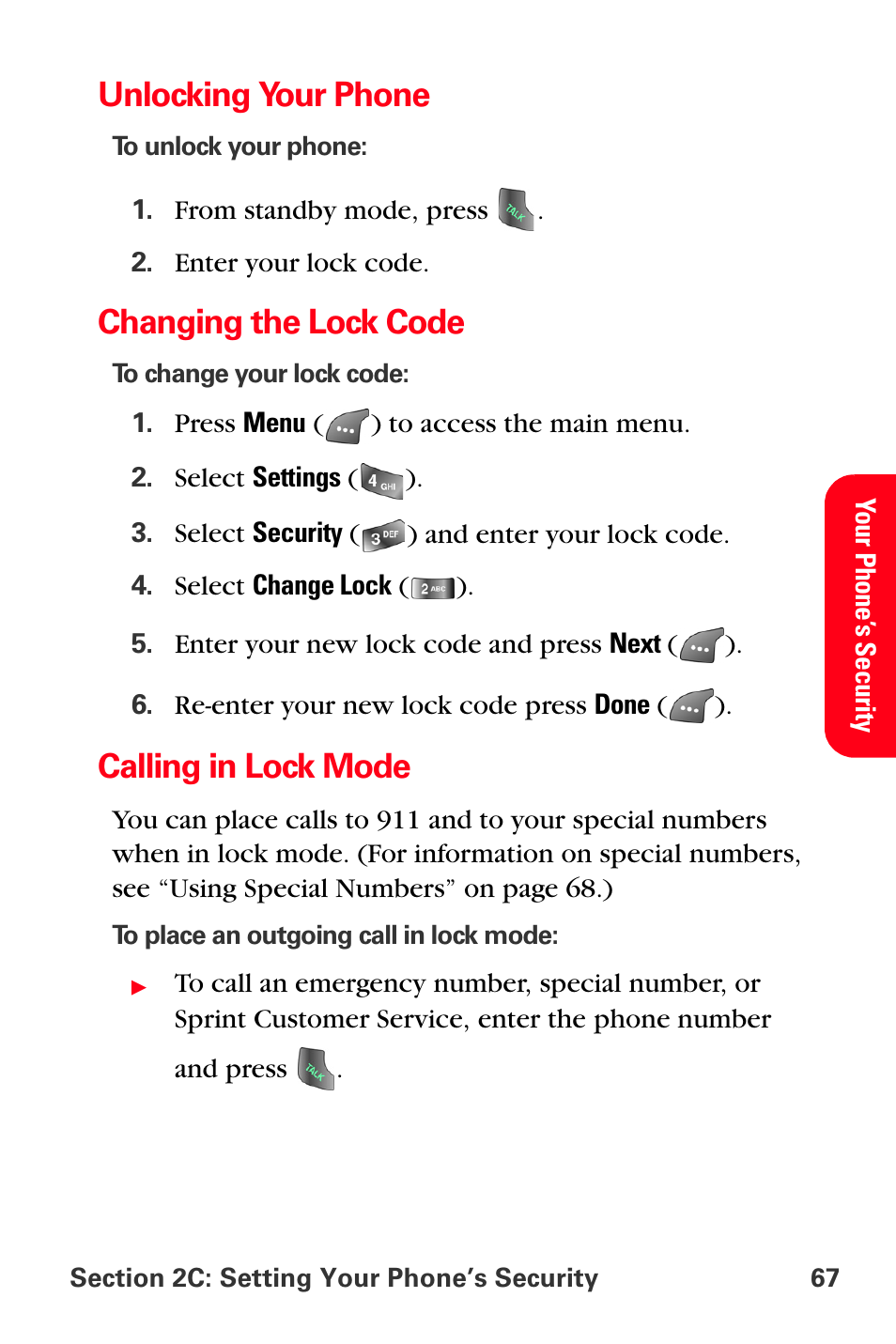 Unlocking your phone, Changing the lock code, Calling in lock mode | Samsung SPH-A560ABSXAR User Manual | Page 77 / 189