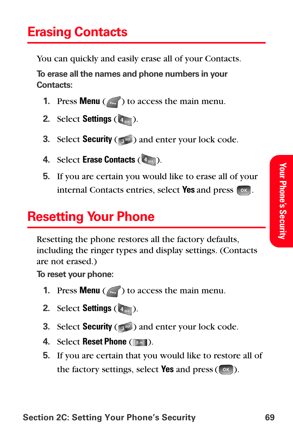 Erasing contacts, Resetting your phone | Samsung SPH-A560ABSXAR User Manual | Page 79 / 189