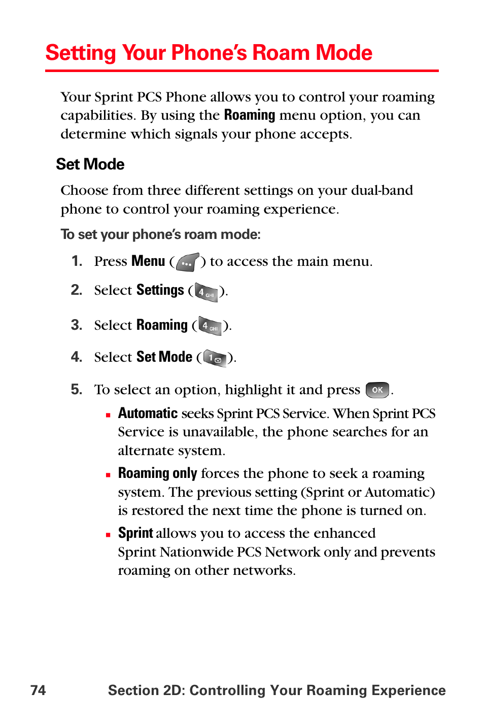 Setting your phone’s roam mode | Samsung SPH-A560ABSXAR User Manual | Page 84 / 189