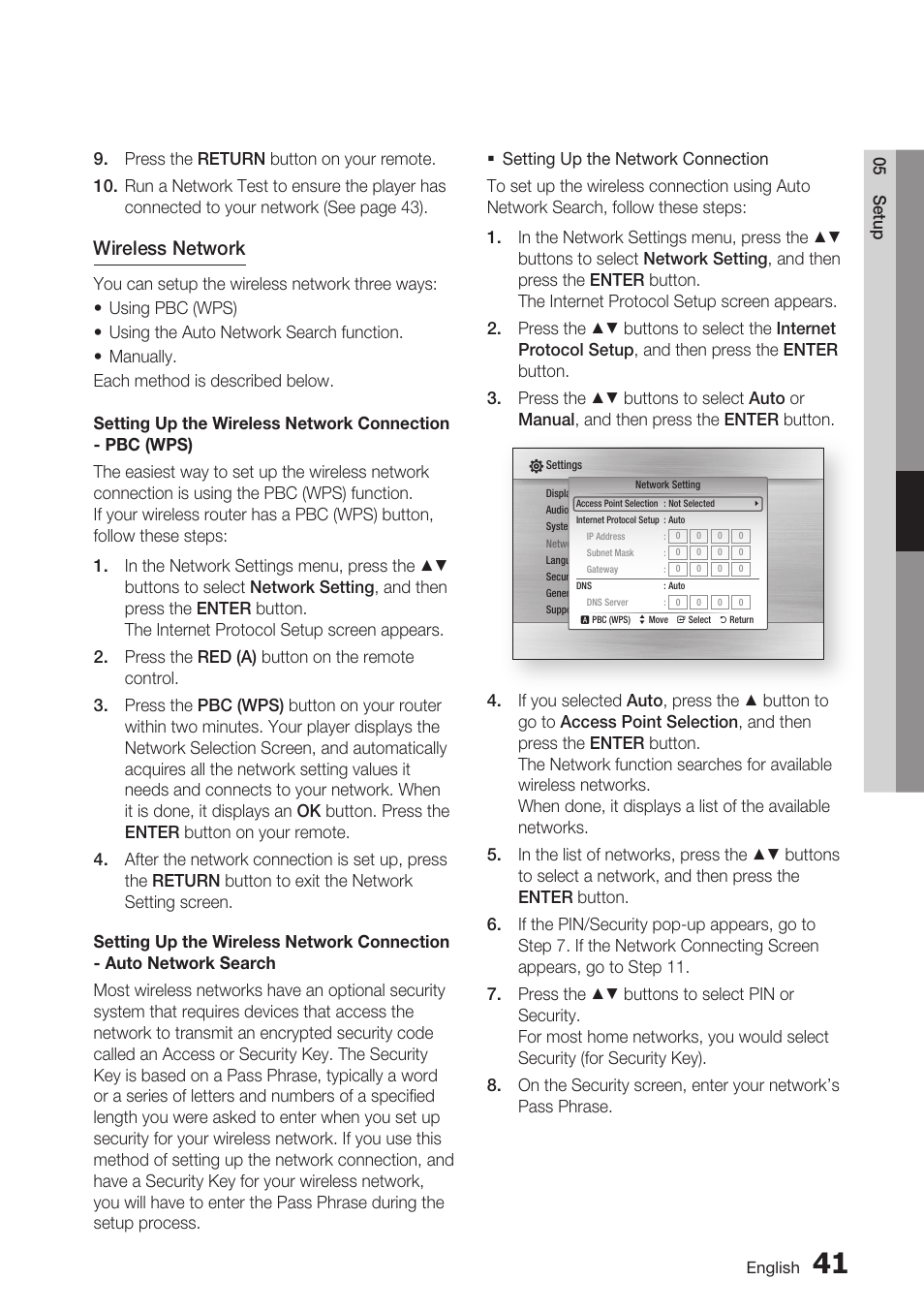 Wireless network | Samsung BD-C6800-XAA User Manual | Page 41 / 74