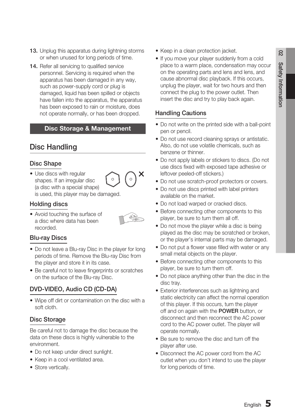 Disc storage & management, Disc handling | Samsung BD-C6800-XAA User Manual | Page 5 / 74