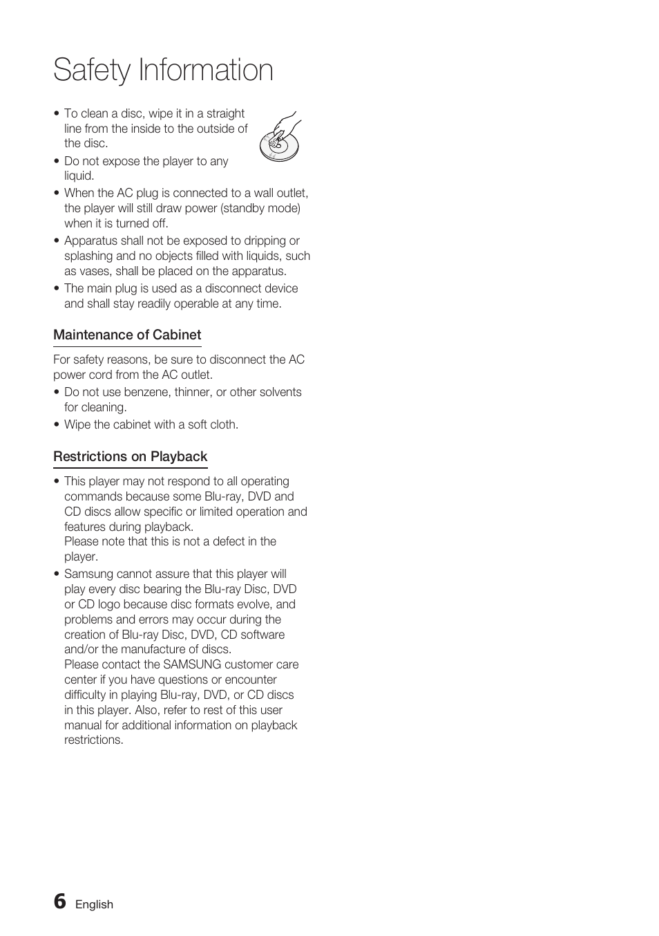 Safety information | Samsung BD-C6800-XAA User Manual | Page 6 / 74