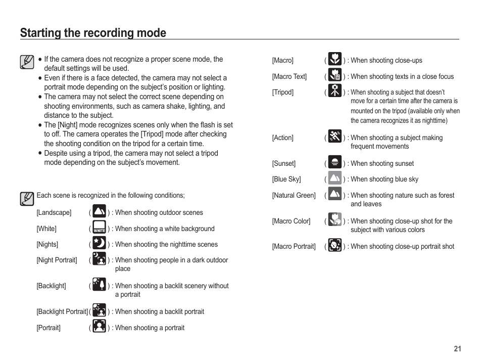 Starting the recording mode | Samsung EC-SL630ZBPSUS User Manual | Page 22 / 103