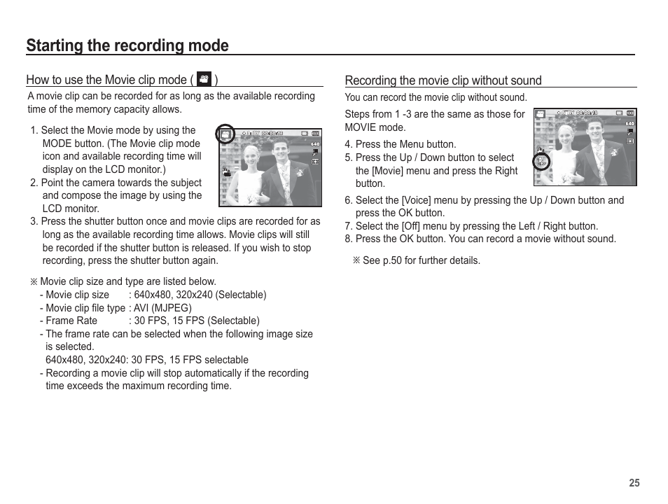 Starting the recording mode | Samsung EC-SL630ZBPSUS User Manual | Page 26 / 103