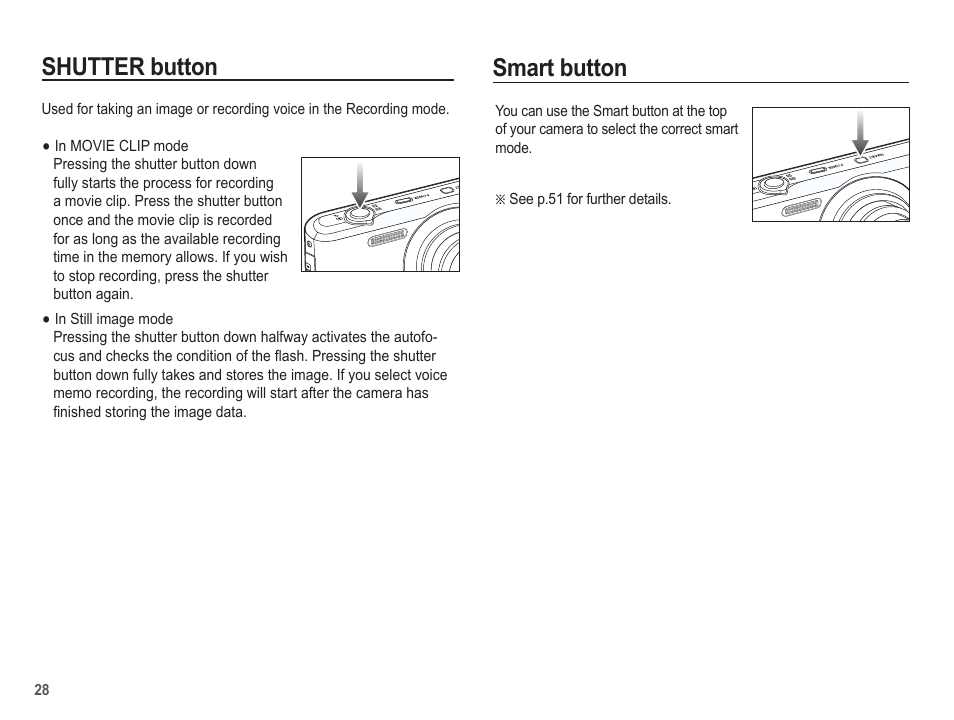 Shutter button, Smart button | Samsung EC-SL630ZBPSUS User Manual | Page 29 / 103