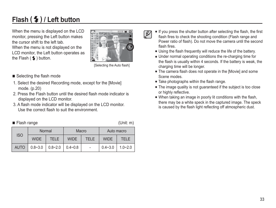 Flash ( ) / left button | Samsung EC-SL630ZBPSUS User Manual | Page 34 / 103