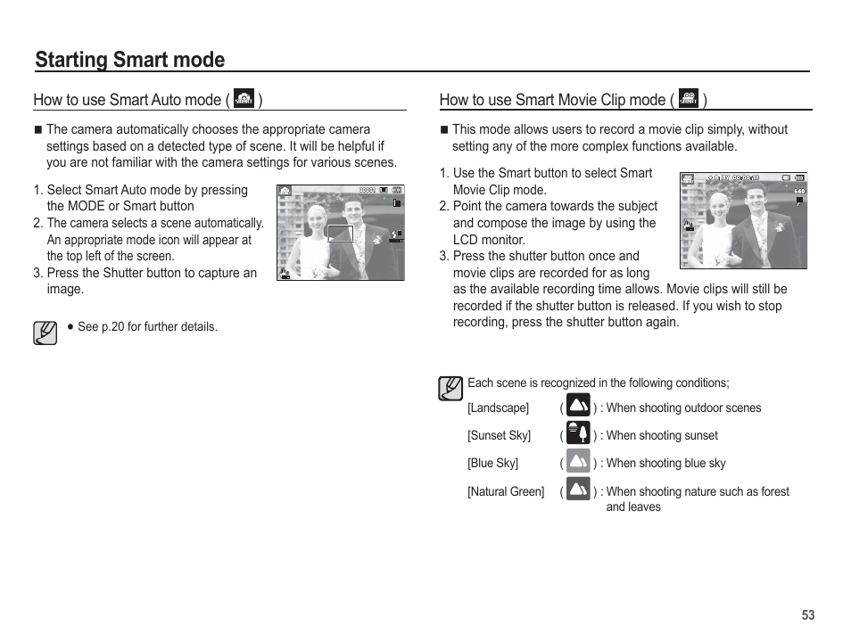 Starting smart mode | Samsung EC-SL630ZBPSUS User Manual | Page 54 / 103