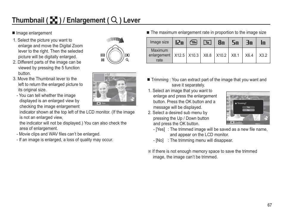 Thumbnail ( º ) / enlargement ( í ) lever | Samsung EC-SL630ZBPSUS User Manual | Page 68 / 103