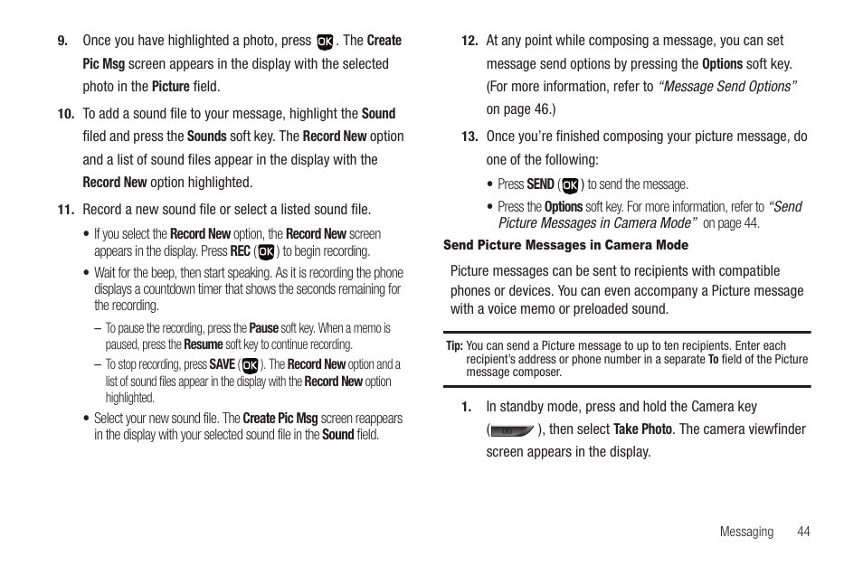 Send picture messages in camera mode | Samsung SCH-U350ZIAATL User Manual | Page 47 / 137