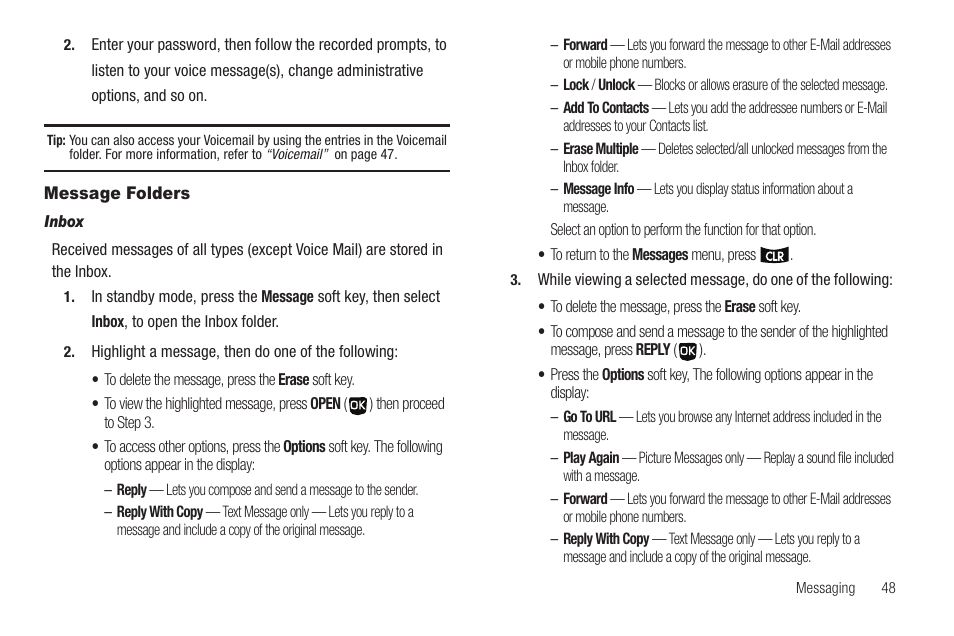 Message folders, Inbox | Samsung SCH-U350ZIAATL User Manual | Page 51 / 137