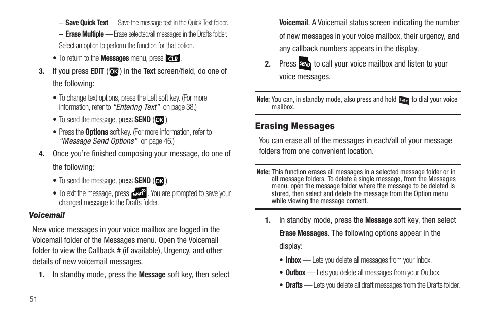 Voicemail, Erasing messages | Samsung SCH-U350ZIAATL User Manual | Page 54 / 137