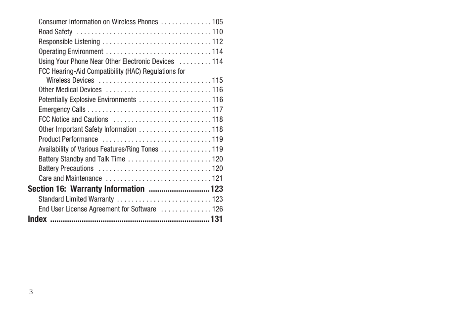 Section 16: warranty information 123 | Samsung SCH-U350ZIAATL User Manual | Page 6 / 137