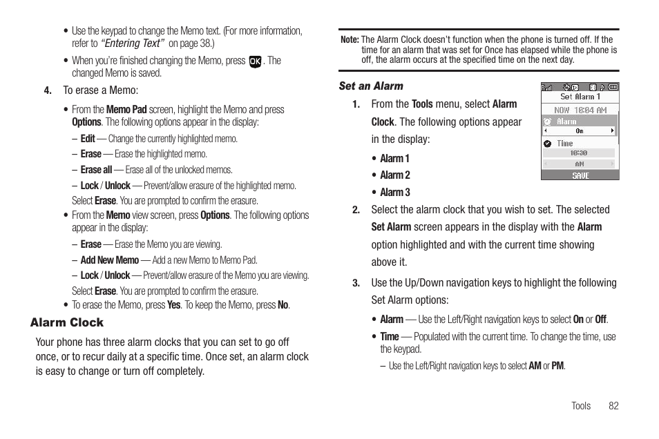 Alarm clock, Set an alarm | Samsung SCH-U350ZIAATL User Manual | Page 85 / 137