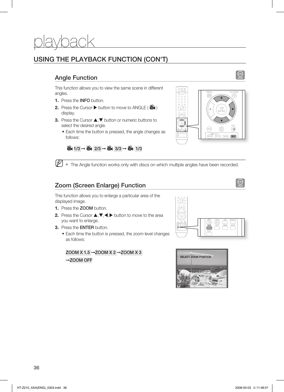 Playback, Using the playback function (con't) | Samsung HT-Z210T-XAA User Manual | Page 37 / 63