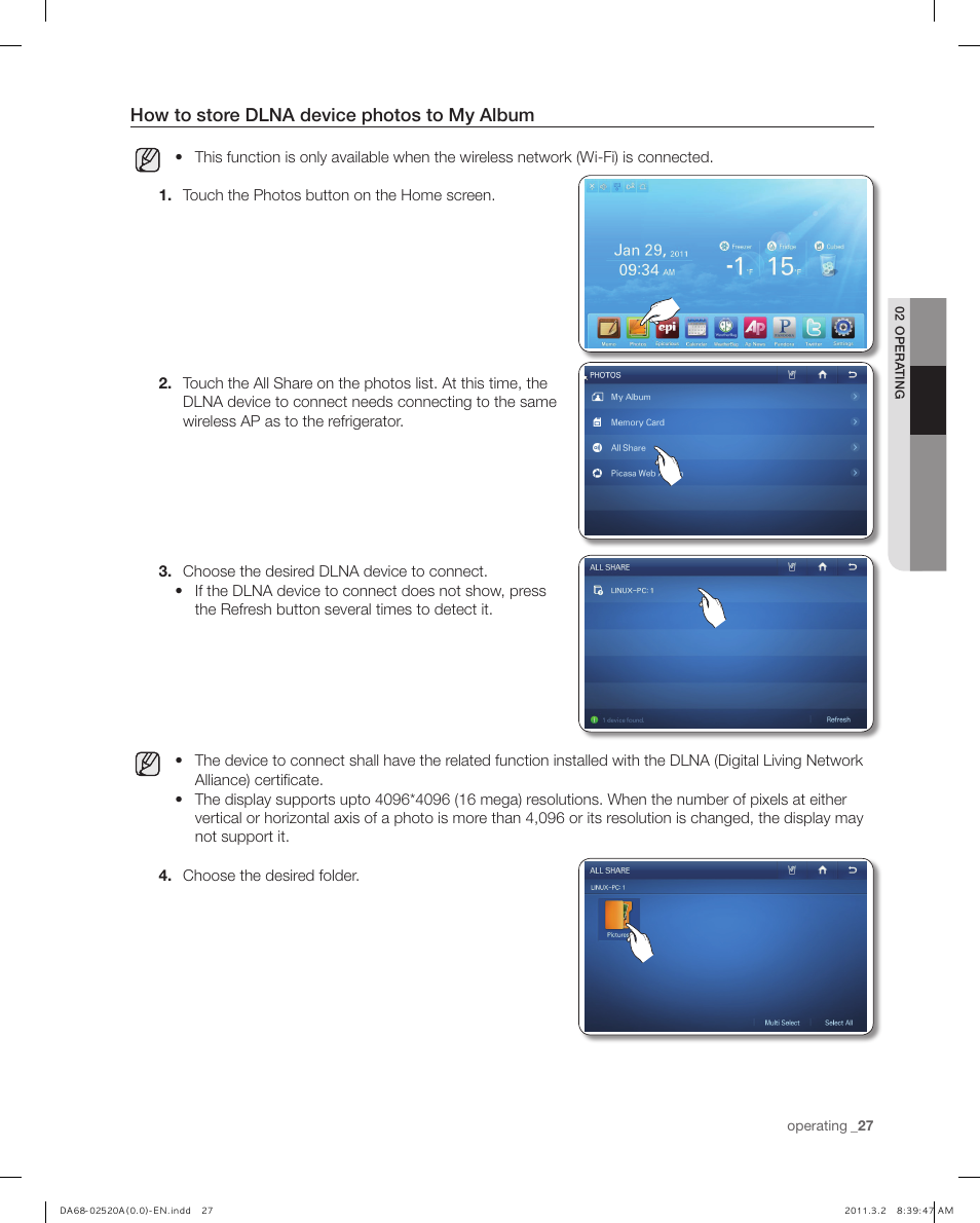 How to store dlna device photos to my album | Samsung RF4289HARS-XAA User Manual | Page 27 / 86