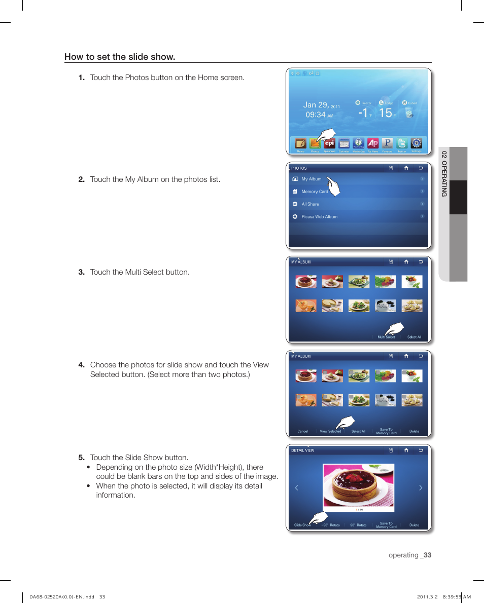 How to set the slide show | Samsung RF4289HARS-XAA User Manual | Page 33 / 86