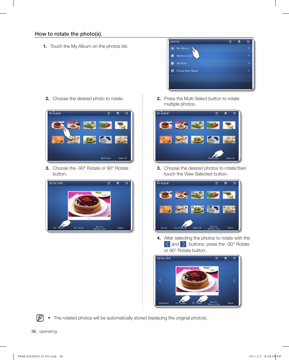 How to rotate the photo(s) | Samsung RF4289HARS-XAA User Manual | Page 36 / 86