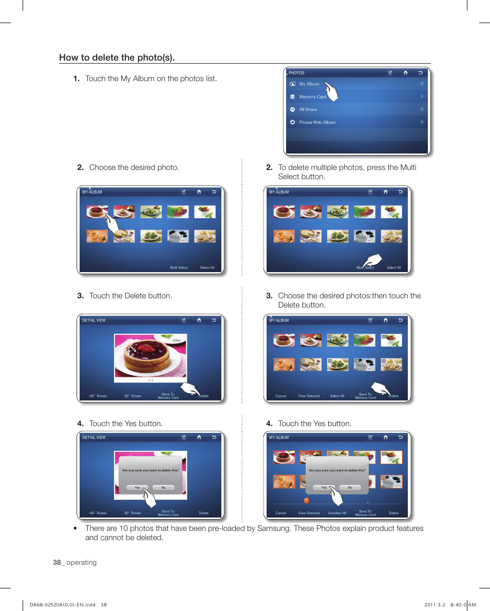 How to delete the photo(s) | Samsung RF4289HARS-XAA User Manual | Page 38 / 86