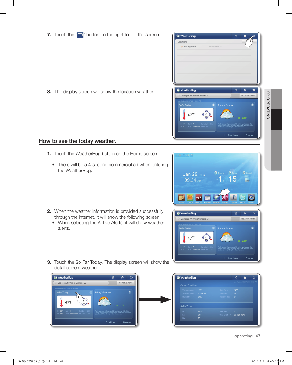 How to see the today weather | Samsung RF4289HARS-XAA User Manual | Page 47 / 86