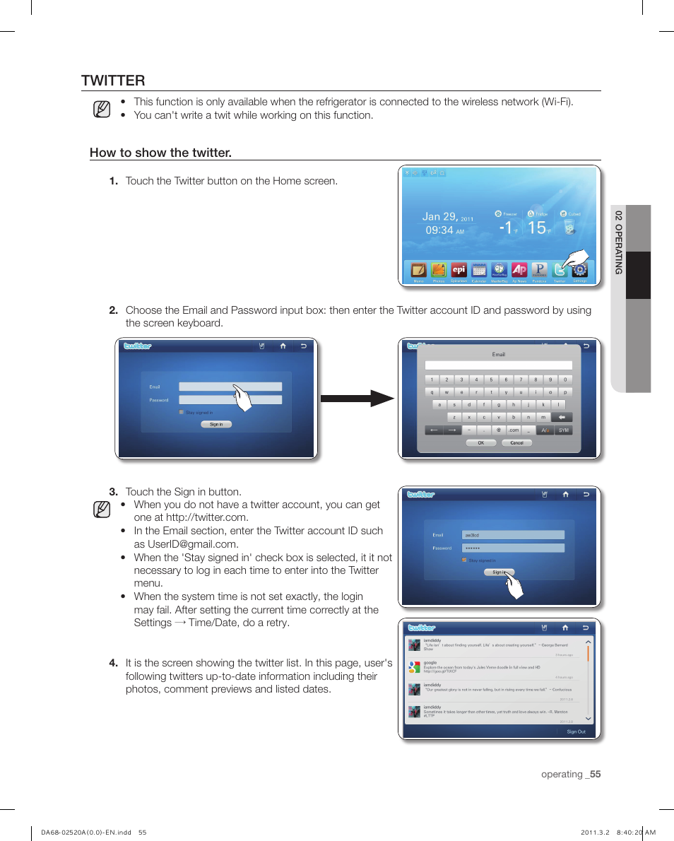 Twitter, How to show the twitter | Samsung RF4289HARS-XAA User Manual | Page 55 / 86