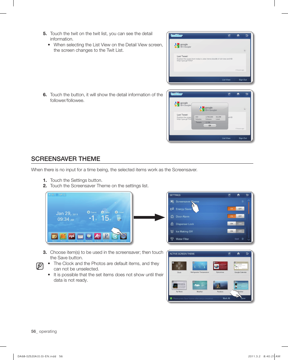 Screensaver theme | Samsung RF4289HARS-XAA User Manual | Page 56 / 86