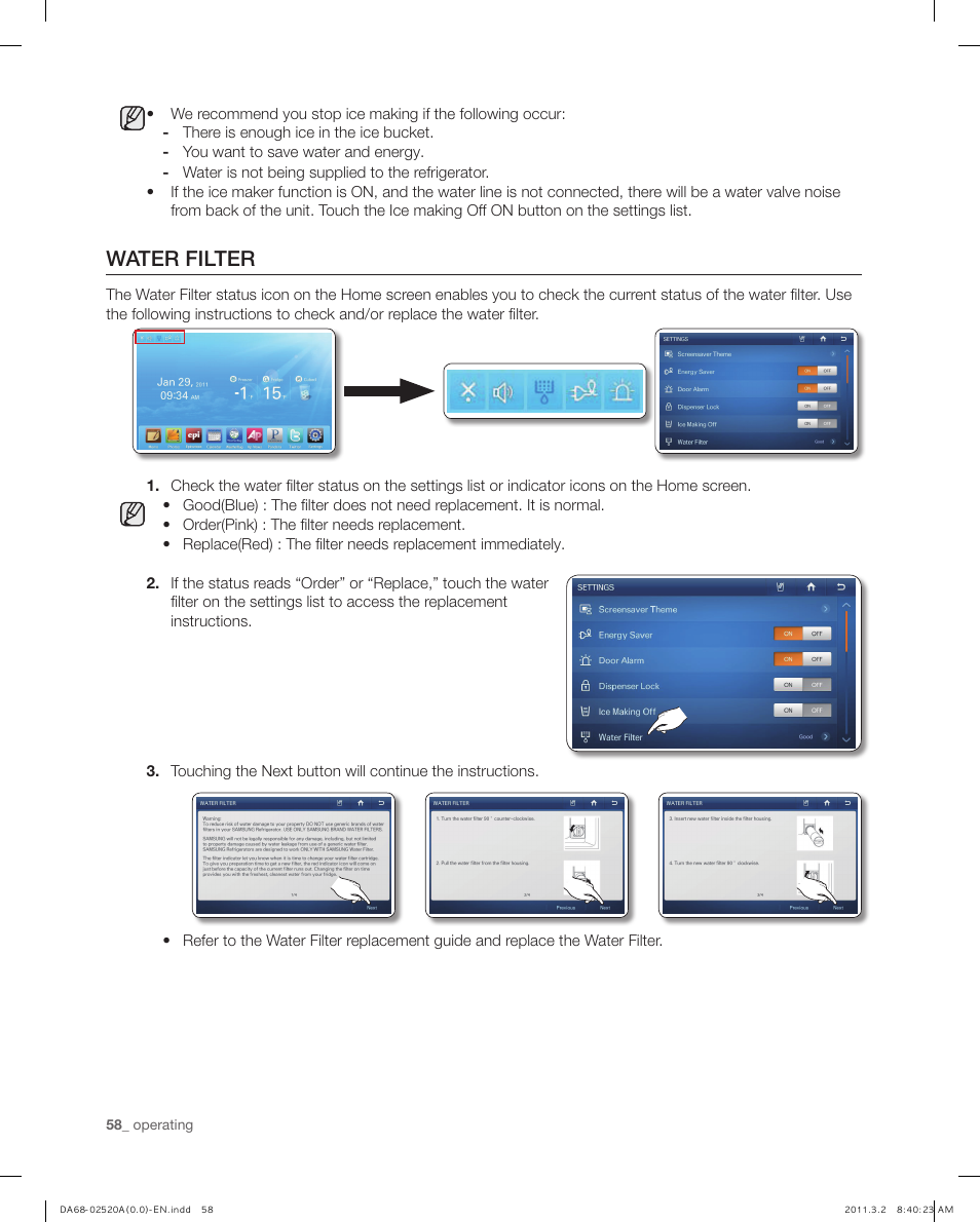 Water filter | Samsung RF4289HARS-XAA User Manual | Page 58 / 86