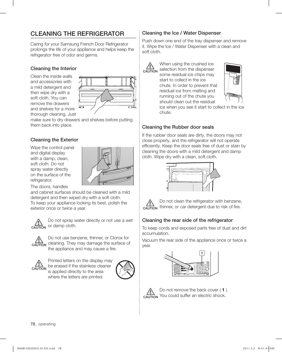 Cleaning the refrigerator | Samsung RF4289HARS-XAA User Manual | Page 78 / 86