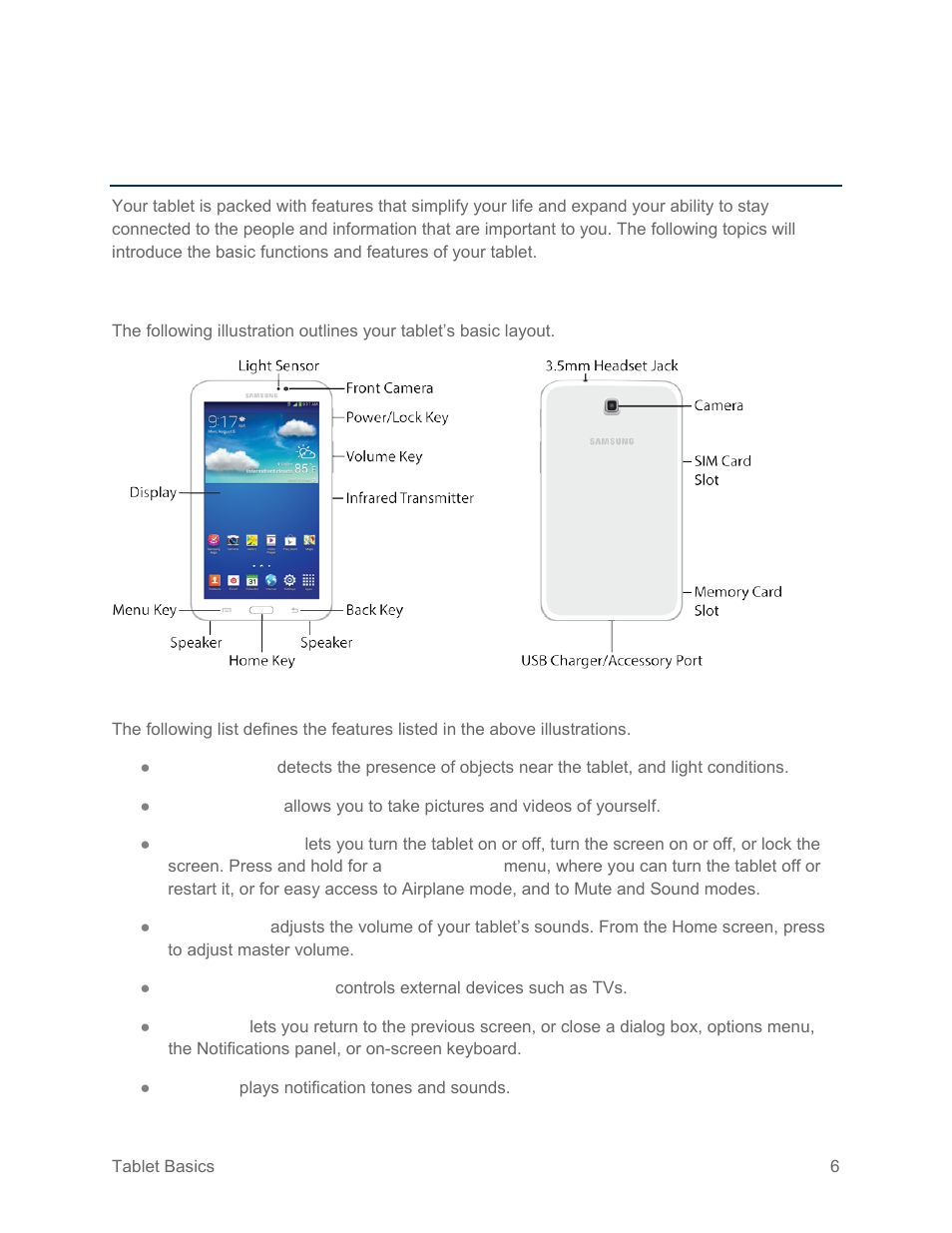 Tablet basics, Your tablet’s layout, Key functions | Samsung SM-T217SZWASPR User Manual | Page 15 / 124