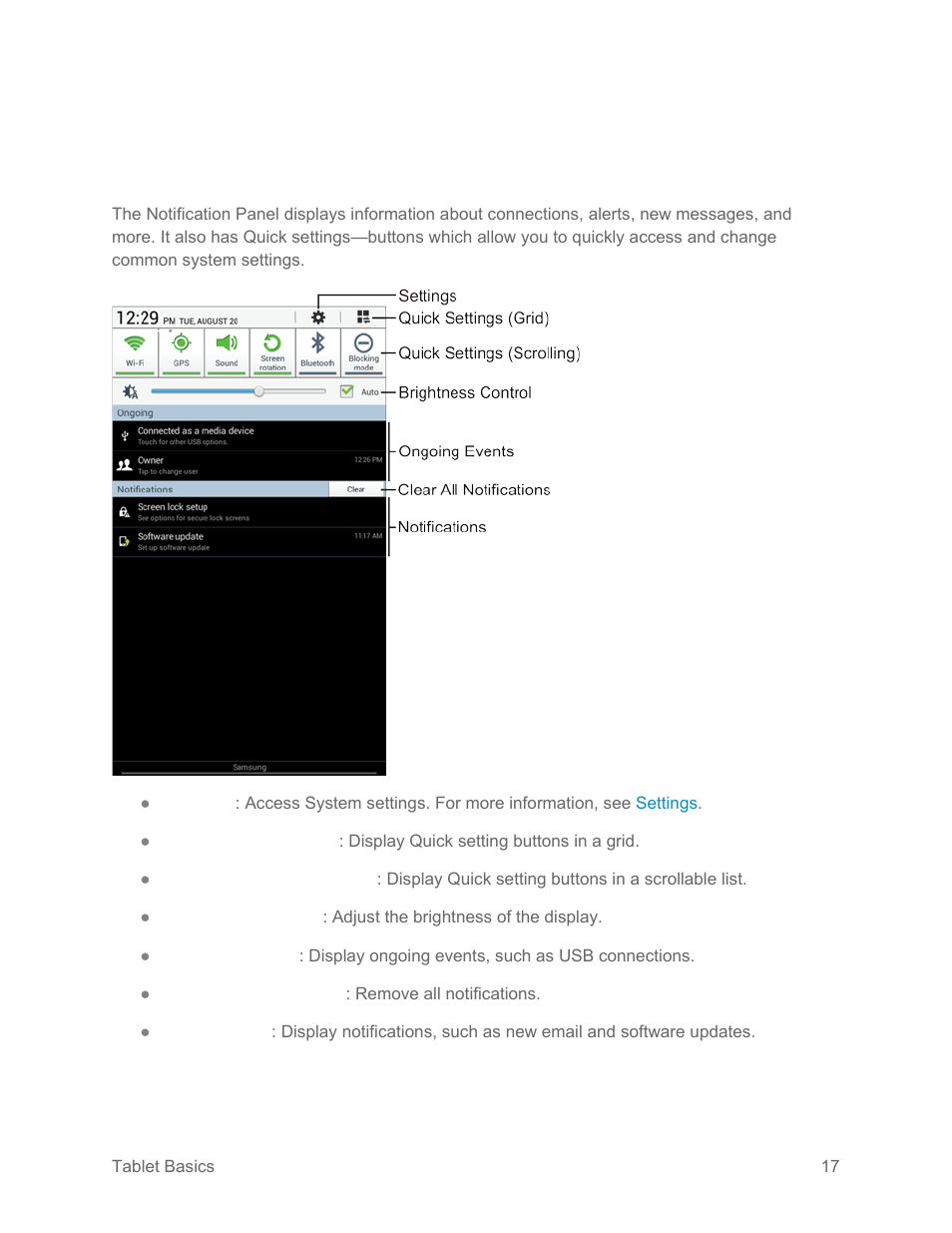 Notification panel | Samsung SM-T217SZWASPR User Manual | Page 26 / 124