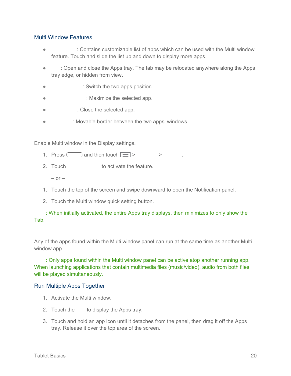 Activate multi window, Using multi window | Samsung SM-T217SZWASPR User Manual | Page 29 / 124