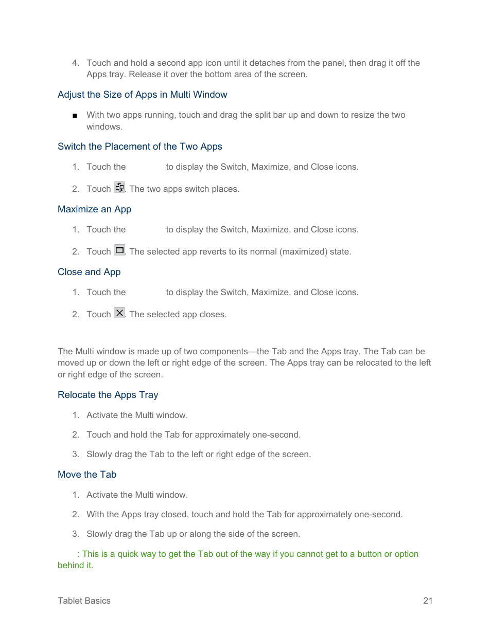 Relocate the tab and apps tray | Samsung SM-T217SZWASPR User Manual | Page 30 / 124