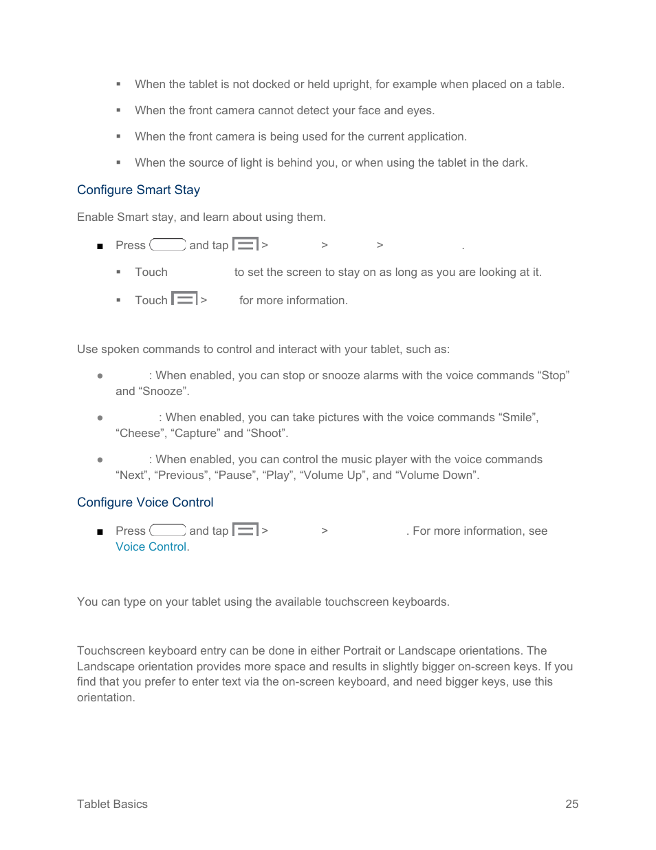 Voice control, Enter text, Touchscreen keyboards | Samsung SM-T217SZWASPR User Manual | Page 34 / 124