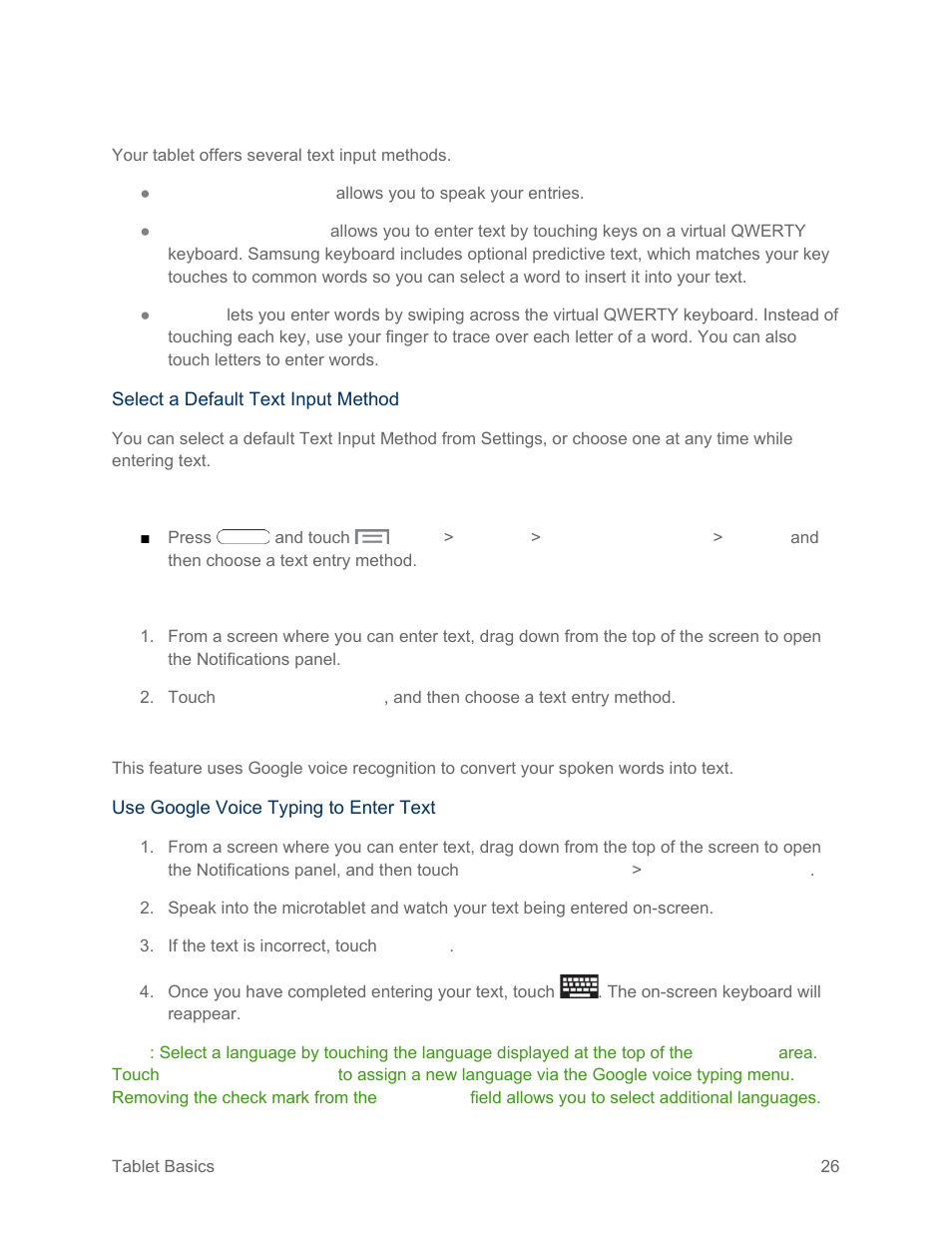 Text input methods, Google voice typing | Samsung SM-T217SZWASPR User Manual | Page 35 / 124