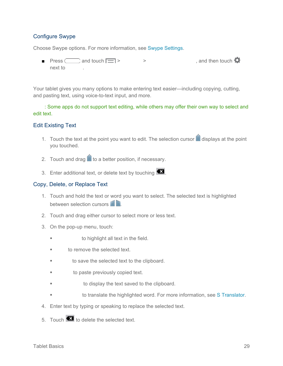 Editing text | Samsung SM-T217SZWASPR User Manual | Page 38 / 124