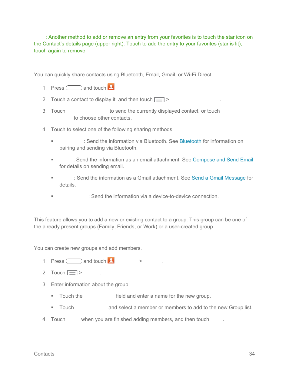 Share a contact, Groups, Create a new group | Samsung SM-T217SZWASPR User Manual | Page 43 / 124