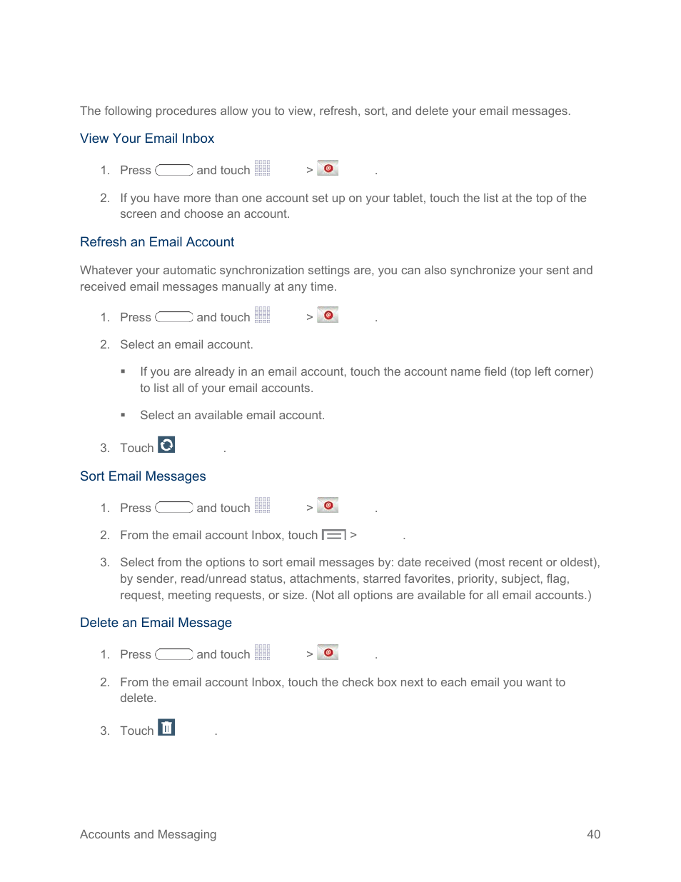 Manage your email inbox | Samsung SM-T217SZWASPR User Manual | Page 49 / 124