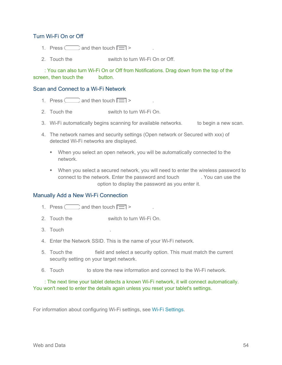 Wi-fi settings | Samsung SM-T217SZWASPR User Manual | Page 63 / 124