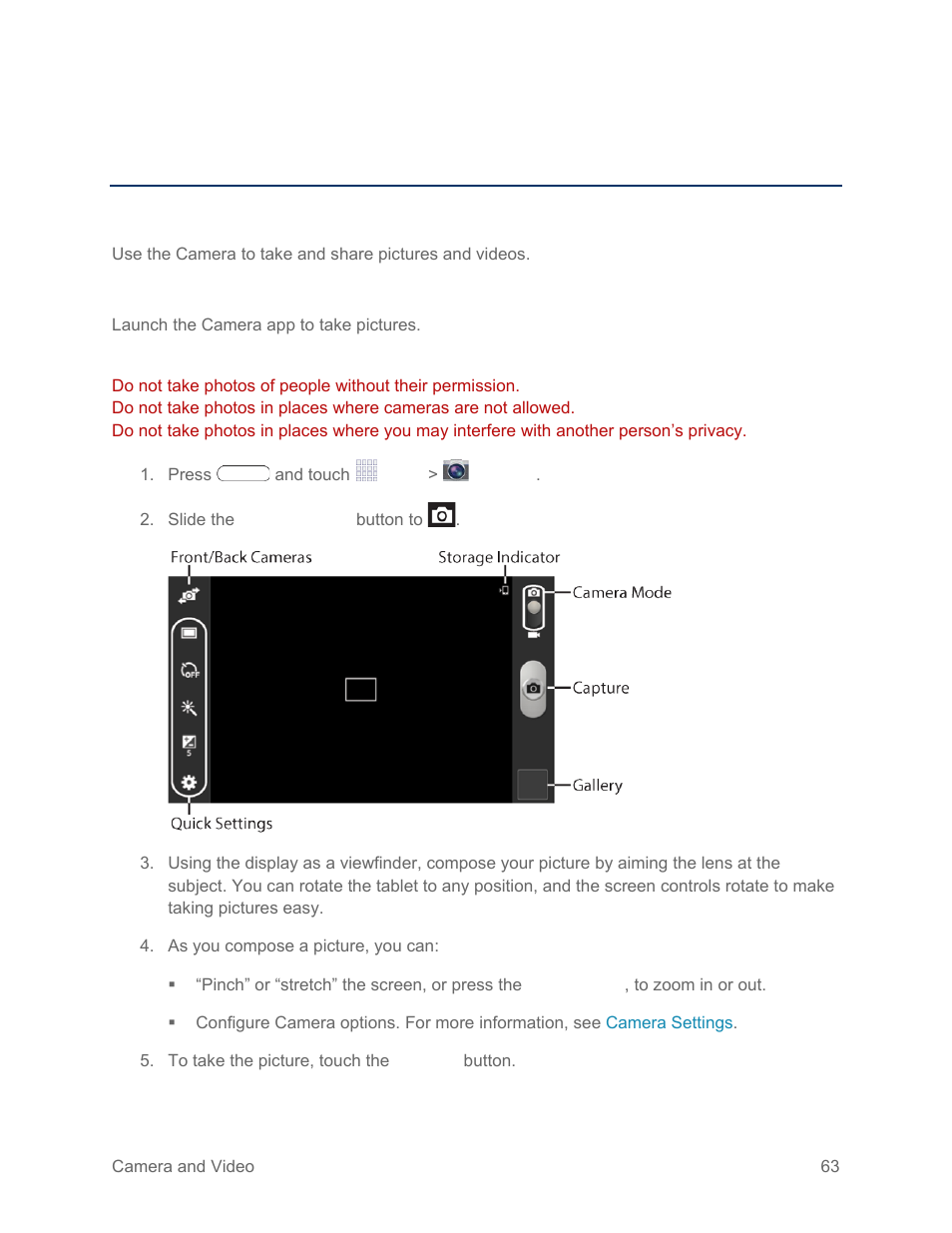 Camera and video, Camera, Take pictures | Samsung SM-T217SZWASPR User Manual | Page 72 / 124