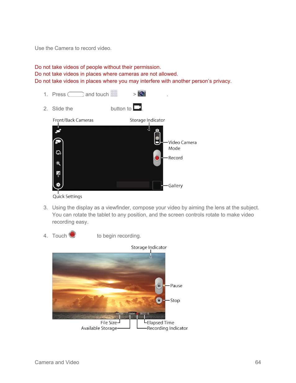 Record videos | Samsung SM-T217SZWASPR User Manual | Page 73 / 124