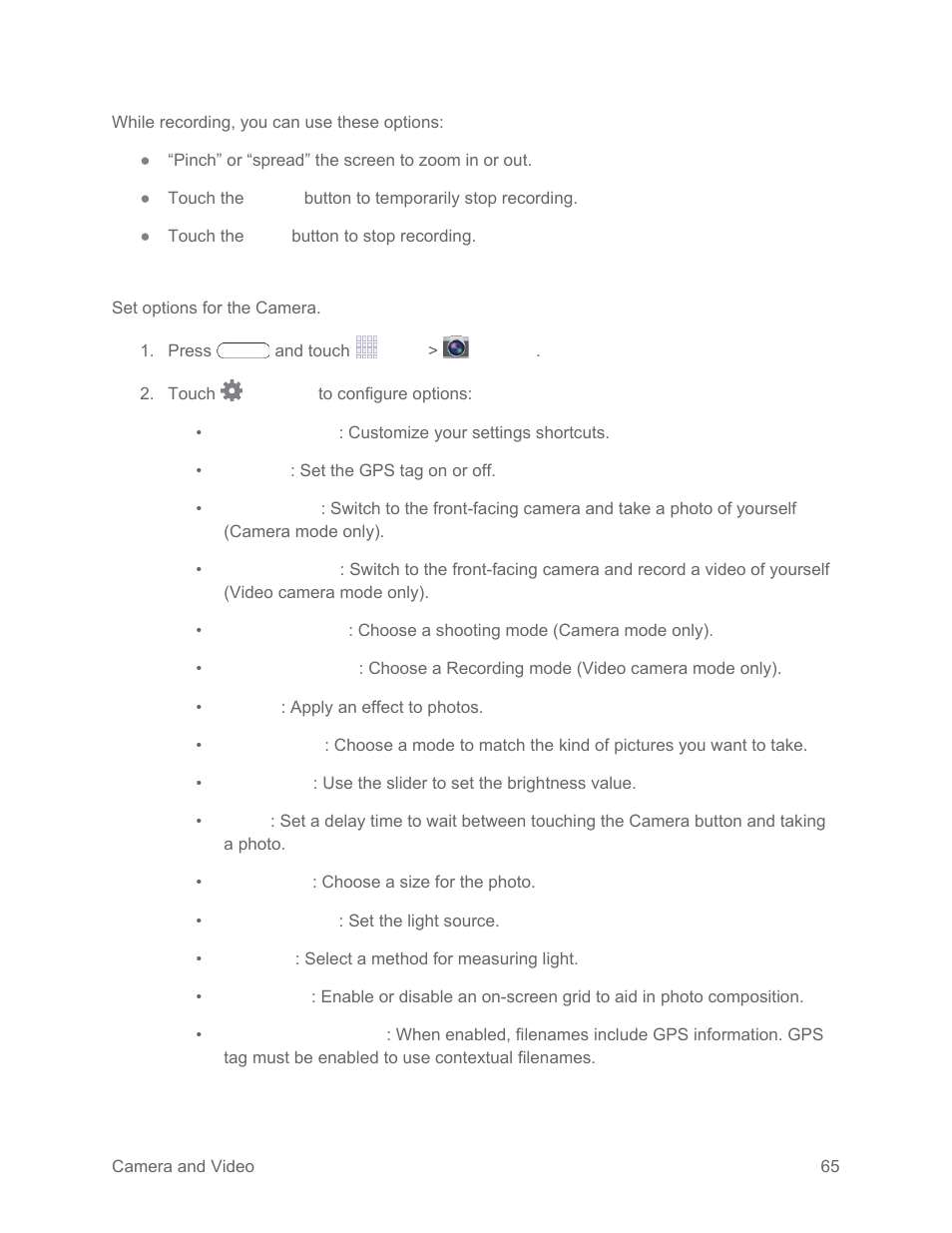 Camera settings | Samsung SM-T217SZWASPR User Manual | Page 74 / 124