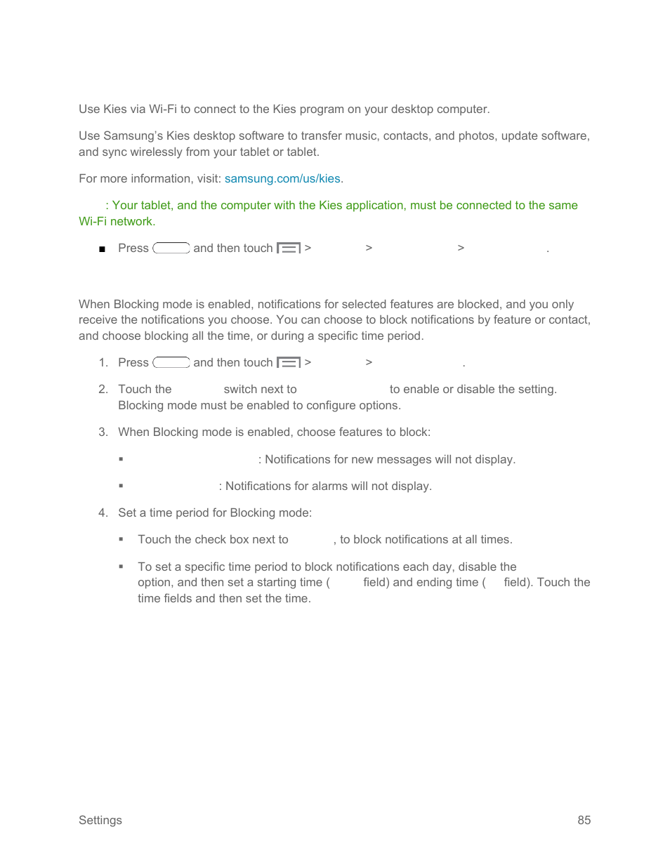 Kies via wi-fi, Blocking mode | Samsung SM-T217SZWASPR User Manual | Page 94 / 124