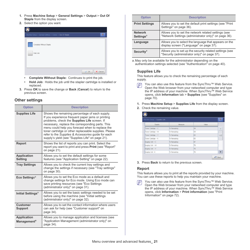 Other settings | Samsung CLX-9250ND-XAA User Manual | Page 21 / 129