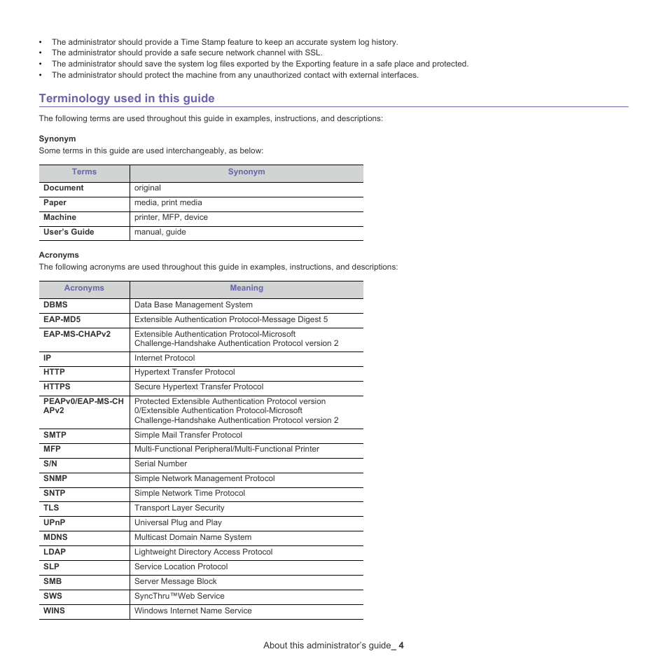 Terminology used in this guide | Samsung CLX-9250ND-XAA User Manual | Page 4 / 129