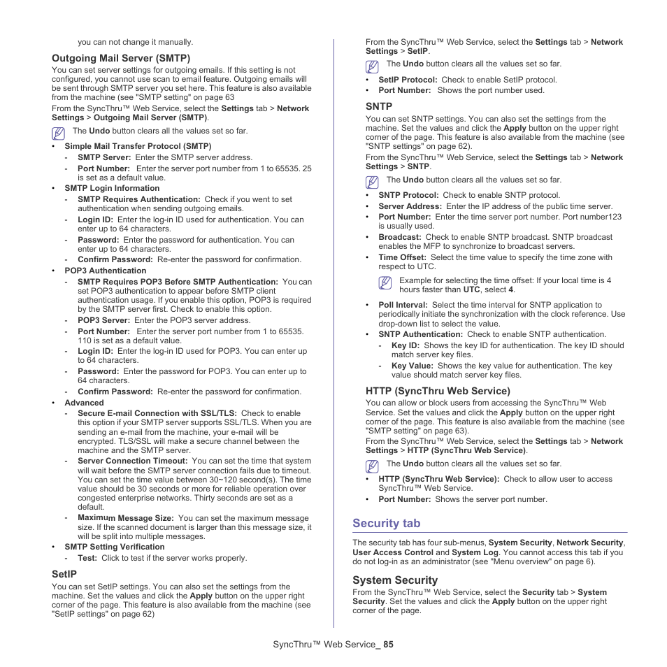 Security tab, System security | Samsung CLX-9250ND-XAA User Manual | Page 85 / 129