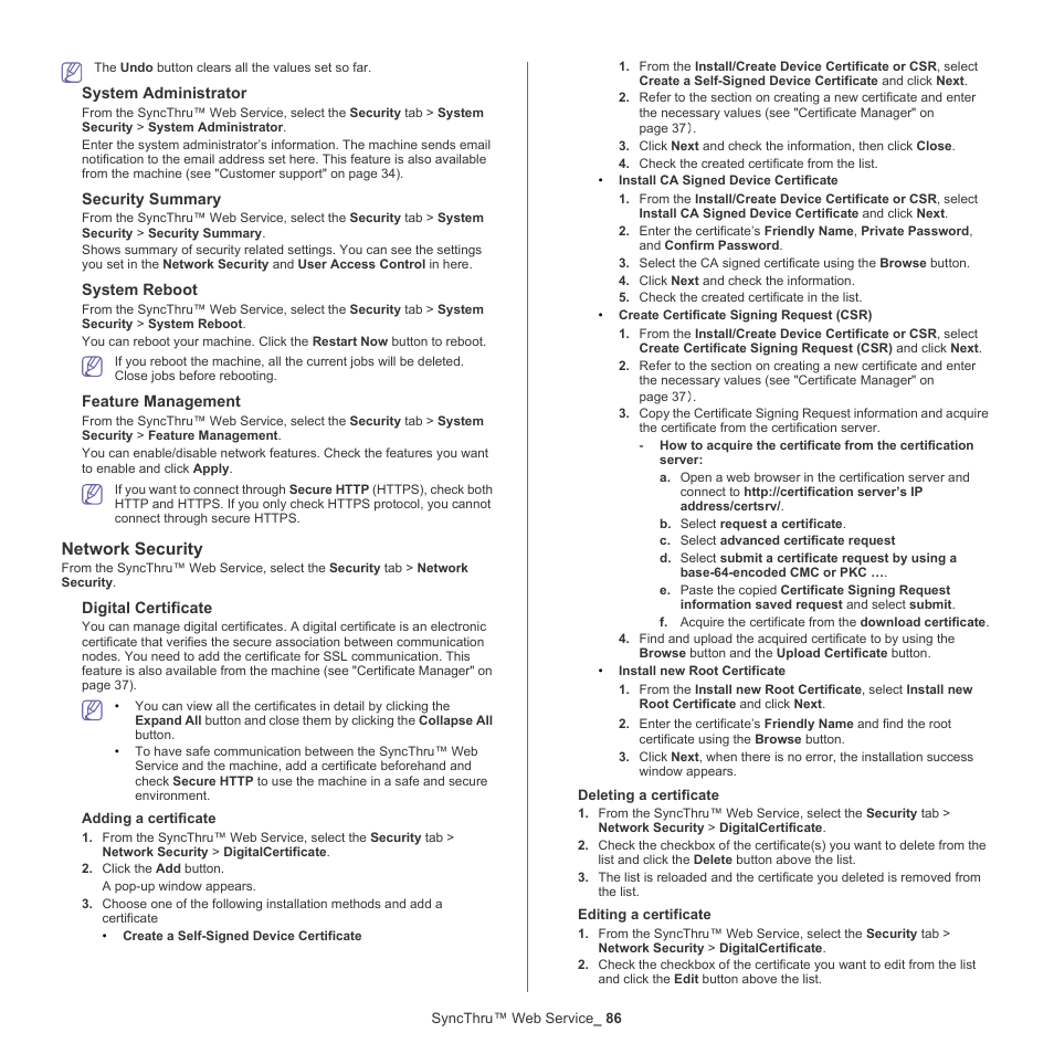 Network security, See "network | Samsung CLX-9250ND-XAA User Manual | Page 86 / 129