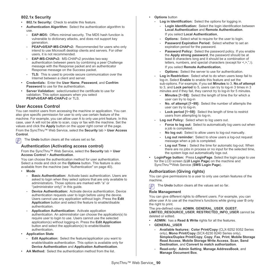 User access control, User access control" on | Samsung CLX-9250ND-XAA User Manual | Page 90 / 129