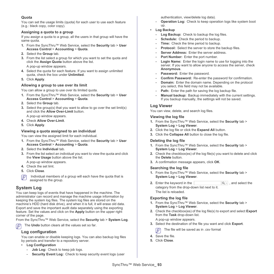System log | Samsung CLX-9250ND-XAA User Manual | Page 93 / 129