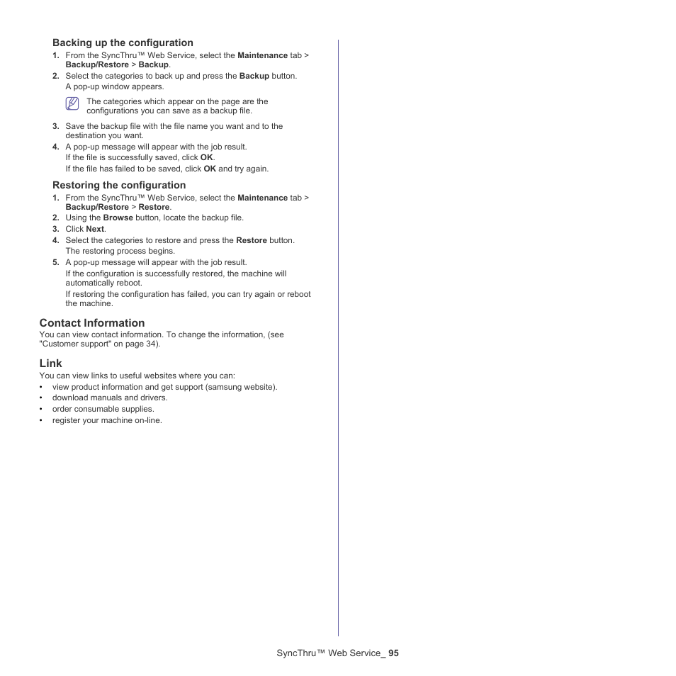 Contact information, Link | Samsung CLX-9250ND-XAA User Manual | Page 95 / 129