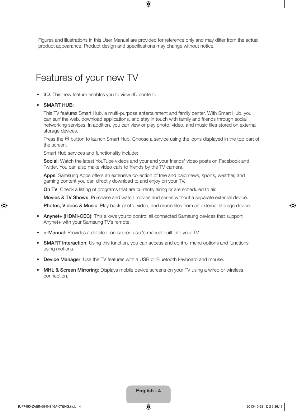Features of your new tv | Samsung UN55F7450AFXZA User Manual | Page 4 / 34